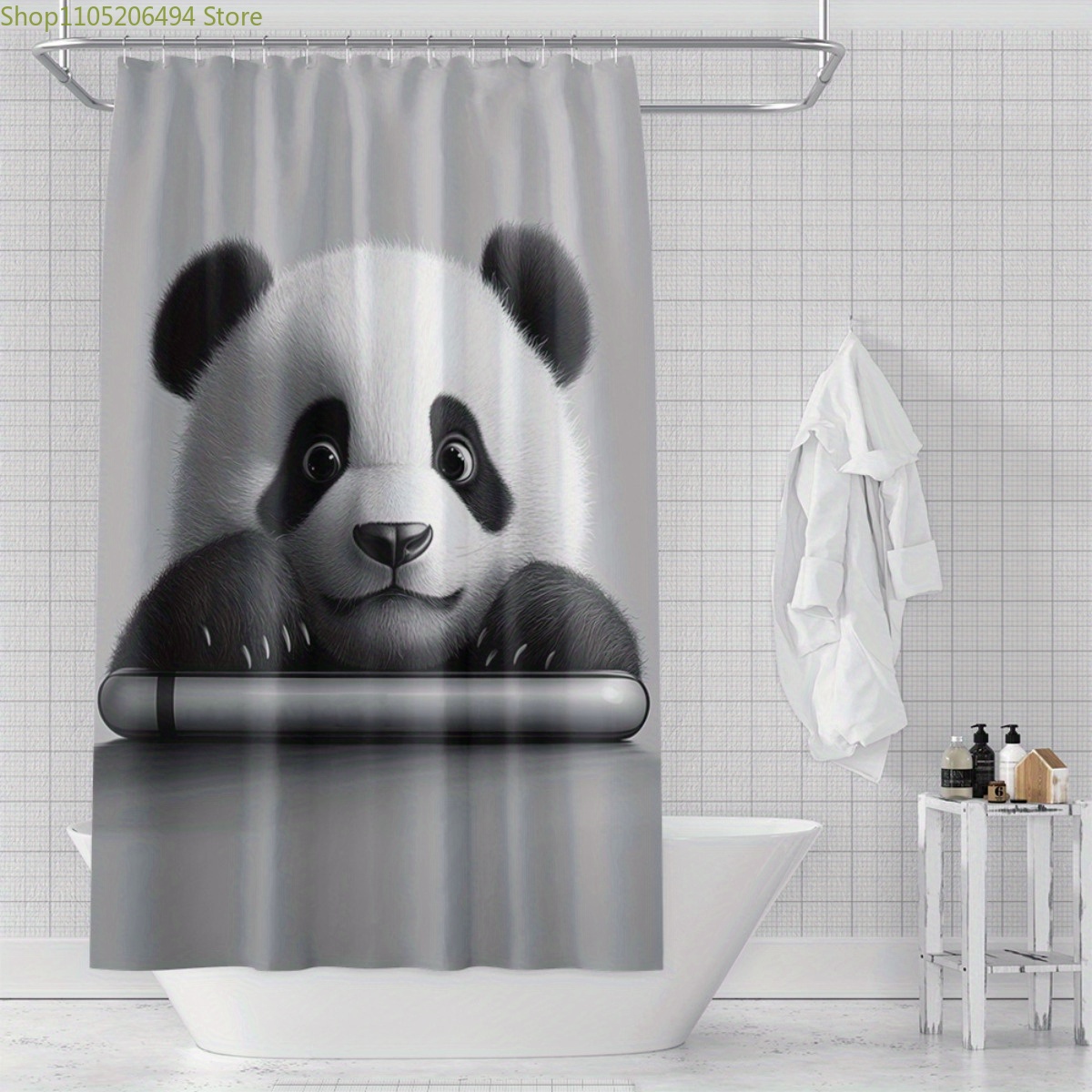 Home Bathroom Design Ideas - ม่านอาบน้ำลายหมีแพนด้าน่ารัก ดีไซน์หน้าสัตว์แสนน่ารัก ผ้าคลุมอาบน้ำกันน้ำสำหรับตกแต่งบ้าน ไอเดียห้องน้ำแสนอบอุ่น