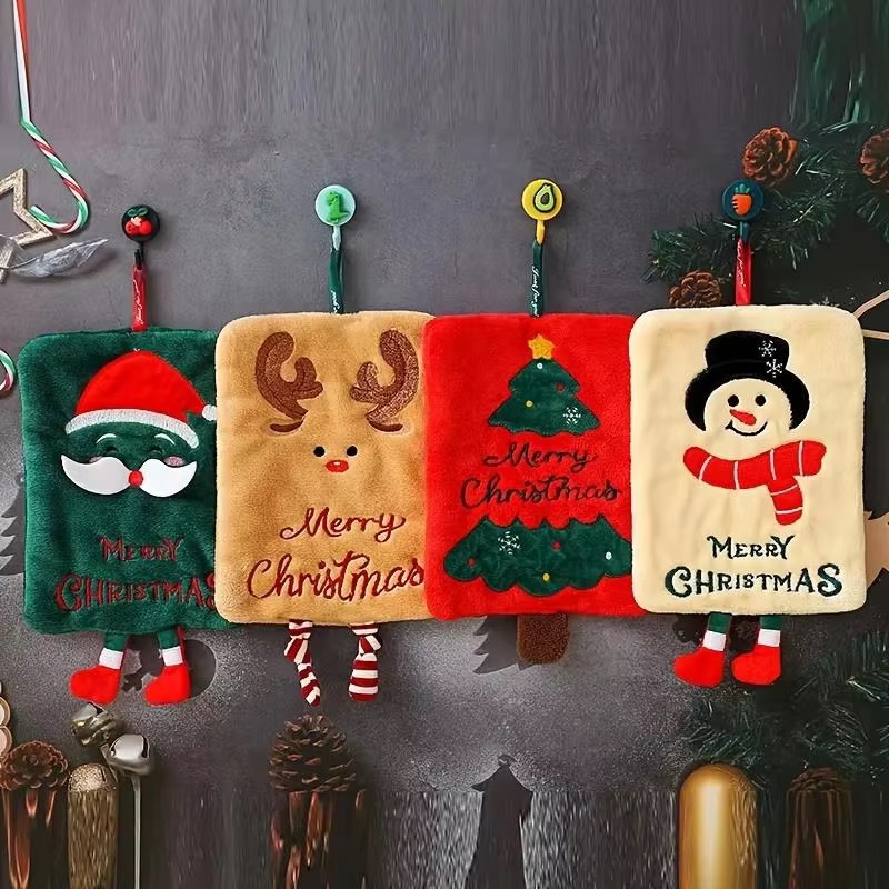 Home Bathroom Towels - ผ้าเช็ดมือแขวนตกแต่งคริสต์มาส ลายซานต้า มนุษย์หิมะ กวางเรนเดียร์ ต้นคริสต์มาส น่ารัก