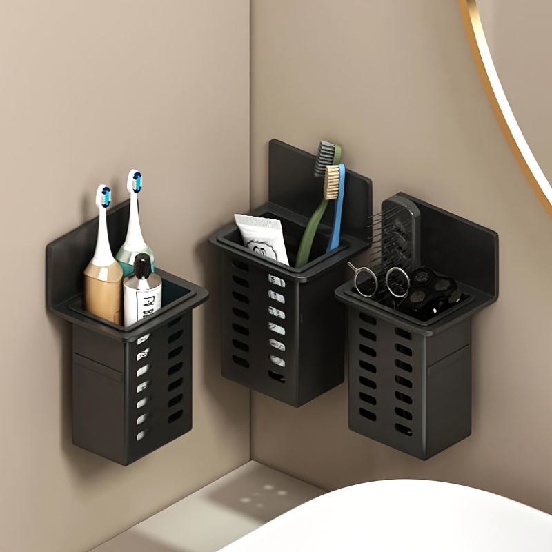 Home Essentials Bathroom Organizer - ชุด 1/2 ชิ้น ที่แขวนแปรงสีฟันติดผนังพลาสติกพร้อมระบบระบายน้ำ, ชั้นวางของ, ที่จัดเก็บเครื่องสำอาง,