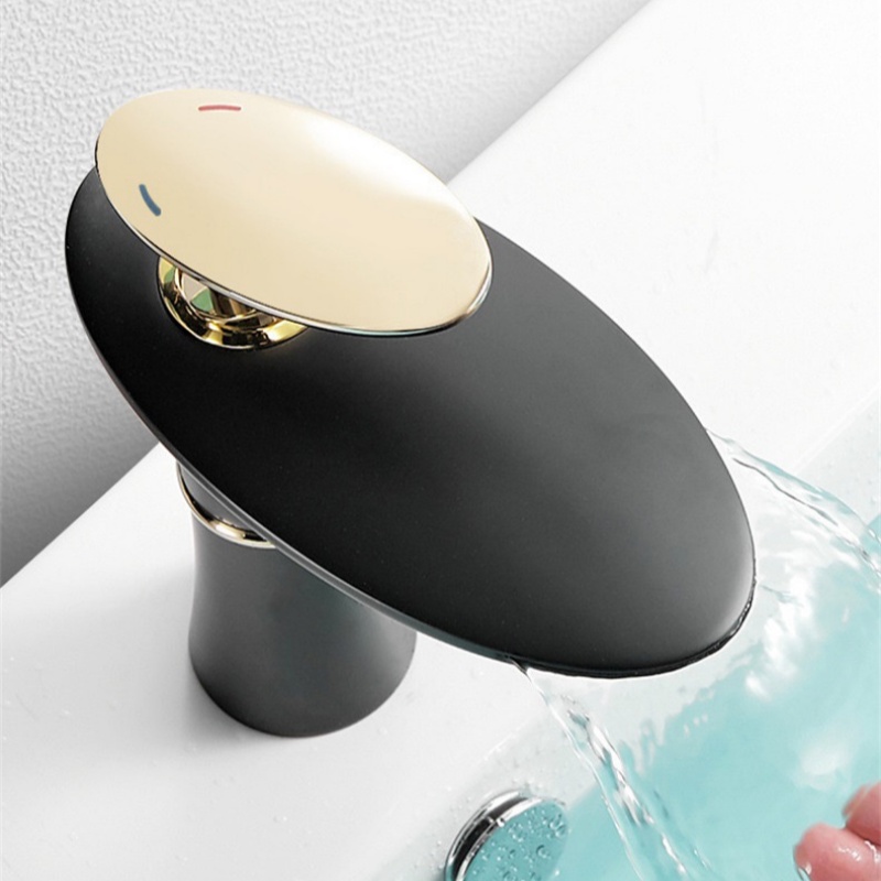 Home Hardware Bathroom Faucets - ก๊อกน้ำตกอ่างล้างหน้า สีขาวทอง แบบผสมน้ำร้อนน้ำเย็น ก๊อกอ่างล้างหน้าทองเหลืองสีดำ ก๊อกผสมน้ำสูงสำหรับห้องน้ำ ก๊อกน้ำสำหรับบ้าน