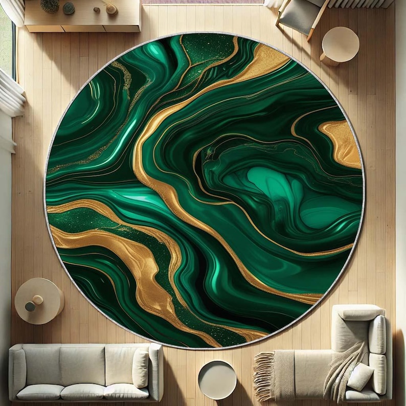 Home Bathroom Design Ideas - พรมกลมสีเขียวมรกตลายมอส พรมโบโฮสีเขียวธรรมชาติสำหรับตกแต่งบ้านสไตล์เซน ของขวัญตกแต่งบ้านลายพฤกษศาสตร์ ดีไซน์กันลื่นสีดิน ไอเดียพรมทรงกลม