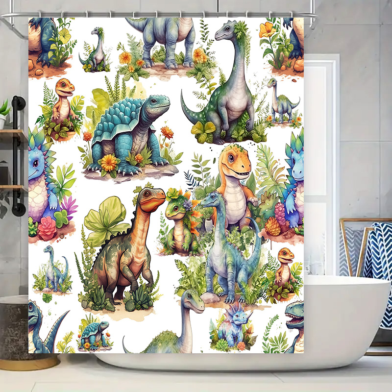 Home Bathroom Design Ideas - ผ้าม่านอาบน้ําไดโนเสาร์สีสันสดใส: การออกแบบโลกยุคก่อนประวัติศาสตร์สําหรับการตกแต่งห้องน้ําผ้ากันน้ําพิมพ์เครื่องใช้ในบ้านไอเดียของขวัญ