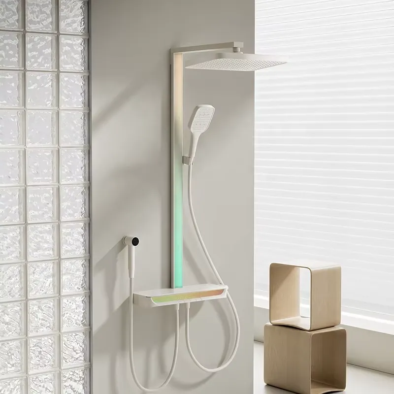 Home For Bathroom - ชุดฝักบัวดิจิตอลแบบติดผนัง วัสดุทองเหลือง พร้อมระบบนวดอัจฉริยะ ควบคุมอุณหภูมิด้วยเทอร์โมสตัท ดีไซน์หรูหรา สำหรับห้องน้ำ