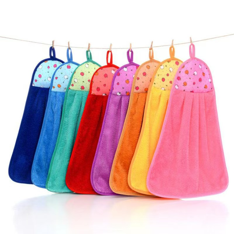 Home Bathroom Towels - ผ้าเช็ดมือแบบแขวนซุปเปอร์ซับน้ำ ผ้าทำความสะอาดนุ่ม ใช้ซ้ำได้ พร้อมตะขอ สำหรับใช้ในบ้าน ห้องครัว