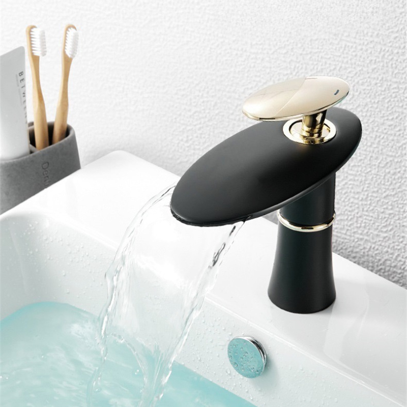 Home Hardware Bathroom Faucets - ก๊อกน้ำอ่างล้างหน้าแบบน้ำตก สีขาว/ดำ/ทอง ก๊อกผสมน้ำร้อนน้ำเย็น ก๊อกอ่างล้างหน้าทองเหลืองสีดำ ก๊อกน้ำห้องน้ำแบบสูง ก๊อกน้ำสำหรับบ้าน