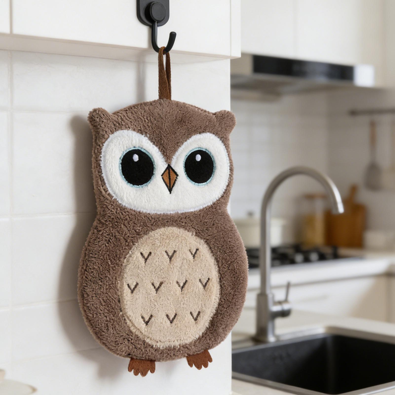 Home Bathroom Towels - ผ้าเช็ดมือรูปนกฮูก ผ้าเช็ดมือแบบแขวนได้ ผ้าเช็ดมือสำหรับห้องครัว ผ้าเช็ดมือติดผนัง สำหรับงานขึ้นบ้านใหม่ ห้องน้ำ