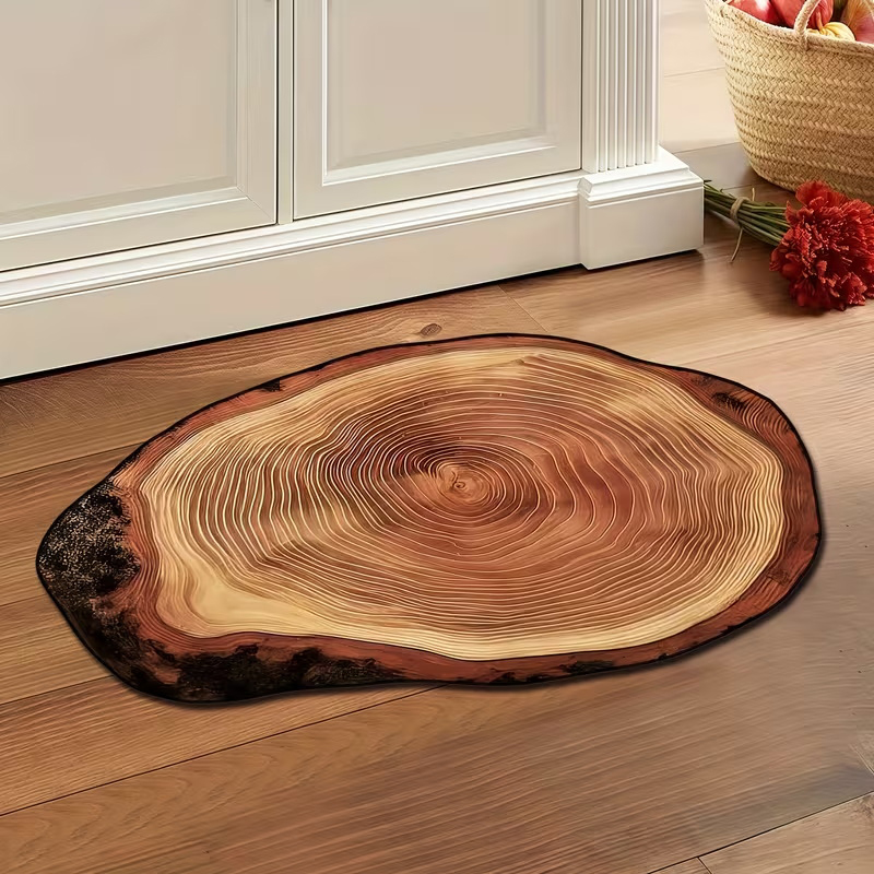 Jet Home Bathroom Mats - พรมเช็ดเท้าลายไม้เทียมสวยงาม 1 ชิ้น สำหรับใช้ในบ้าน พรมเช็ดเท้าลายตอไม้ไม่สม่ำเสมอ พรมเช็ดเท้าลายไม้สำหรับทางเข้า