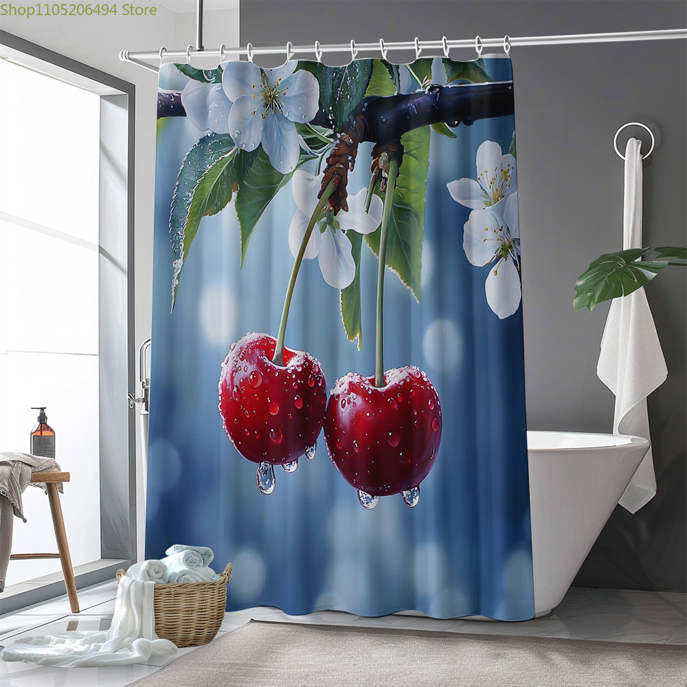 Home Bathroom Design Ideas - ม่านอาบน้ำลายดอกซากุระสดใส ดีไซน์ผลไม้ธรรมชาติ ผ้าคลุมอาบน้ำกันน้ำสำหรับตกแต่งบ้าน ไอเดียห้องน้ำแสนอบอุ่น