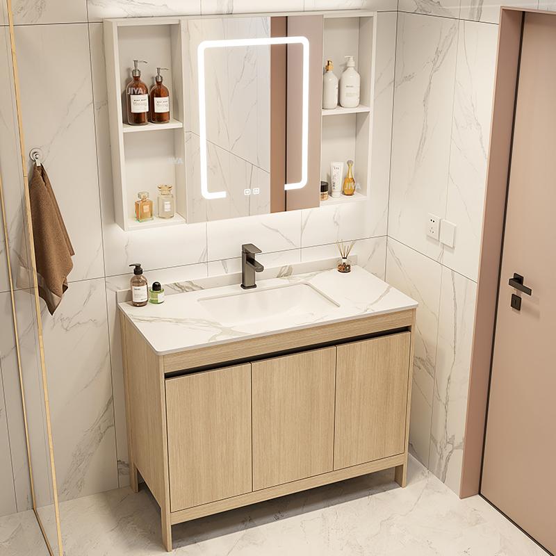 Home Living Bathroom Vanity - ตู้ห้องน้ำแบบตั้งพื้นสั่งทำพิเศษพร้อมอ่างล้างหน้าเซรามิกและตู้กระจกอัจฉริยะ