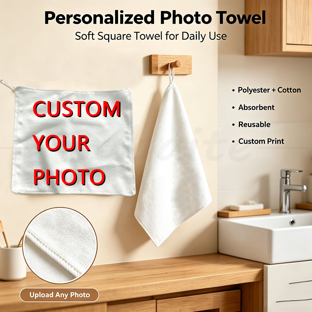 Home Bathroom Images - ผ้าขนหนูสี่เหลี่ยมพิมพ์ลายตามสั่ง ผ้าขนหนูเช็ดมือ อัพโหลดรูปภาพ พิมพ์ลาย ผ้าฝ้ายผสมโพลีเอสเตอร์เนื้อนุ่ม น้ำหนักเบา