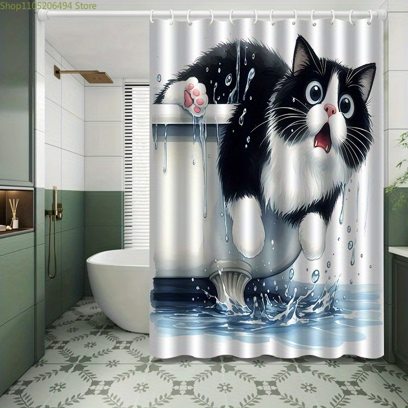 ม่านอาบน้ำลายแมวตลกกระโดดจากอ่ - Home Bathroom Design Ideas บทวิจารณ์และราคา