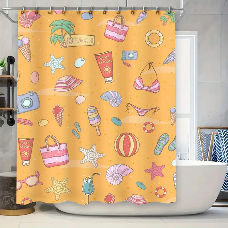 ม่านอาบน้ำธีมชายหาดฤดูร้อน ลาย - Home Bathroom Design Ideas บทวิจารณ์และราคา