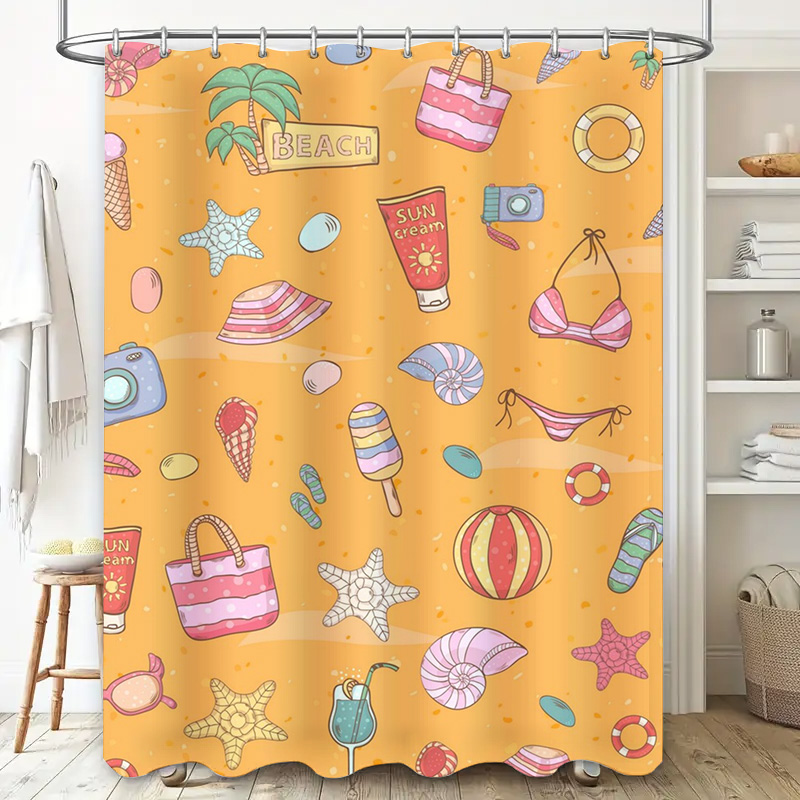 ม่านอาบน้ำธีมชายหาดฤดูร้อน ลาย - Home Bathroom Design Ideas บทวิจารณ์และราคา