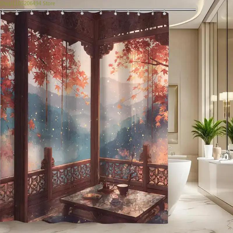 ม่านอาบน้ำลายศาลาฤดูใบไม้ร่วงแ - Home Bathroom Design Ideas บทวิจารณ์และราคา