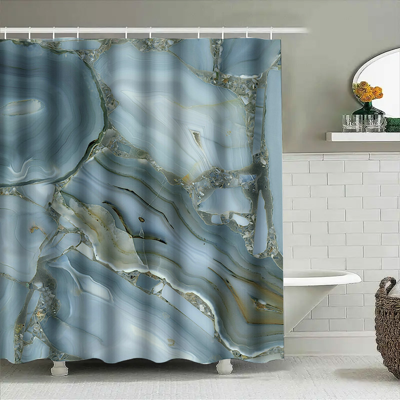 หินอ่อนสีฟ้าผ้าม่านกันน้ําตกแต - Home Bathroom Images บทวิจารณ์และราคา