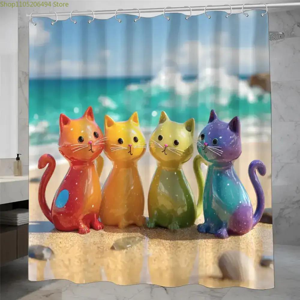ม่านอาบน้ำลายแมวสีรุ้งหลากสีสั - Home Bathroom Design Ideas บทวิจารณ์และราคา