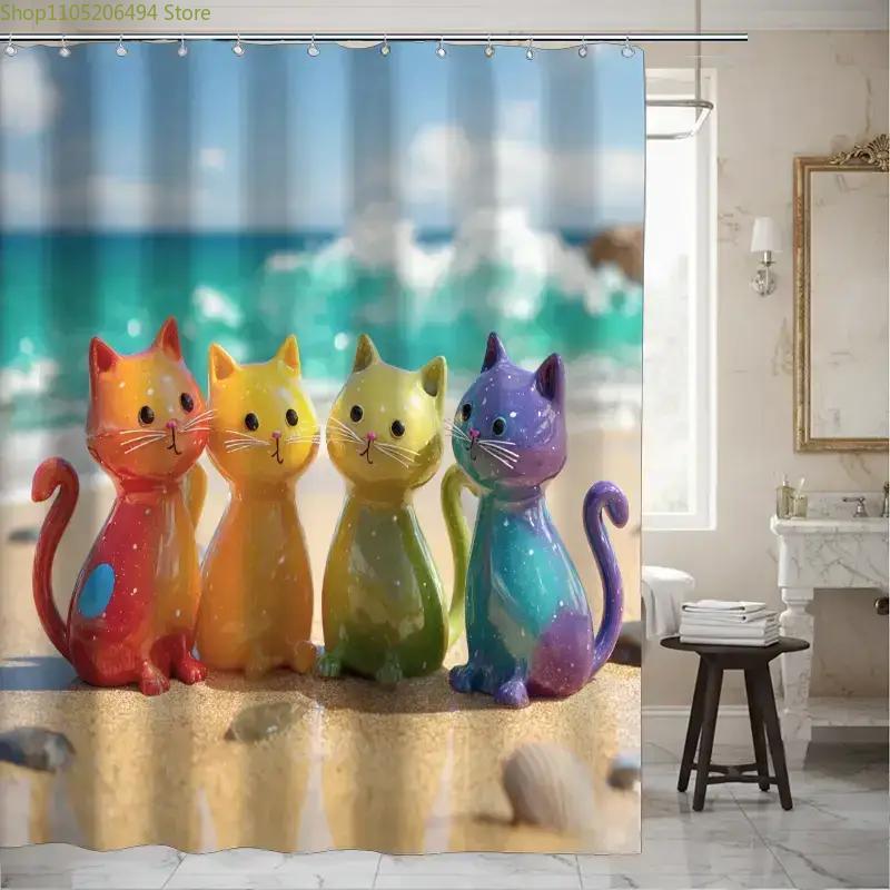 ม่านอาบน้ำลายแมวสีรุ้งหลากสีสั - Home Bathroom Design Ideas บทวิจารณ์และราคา
