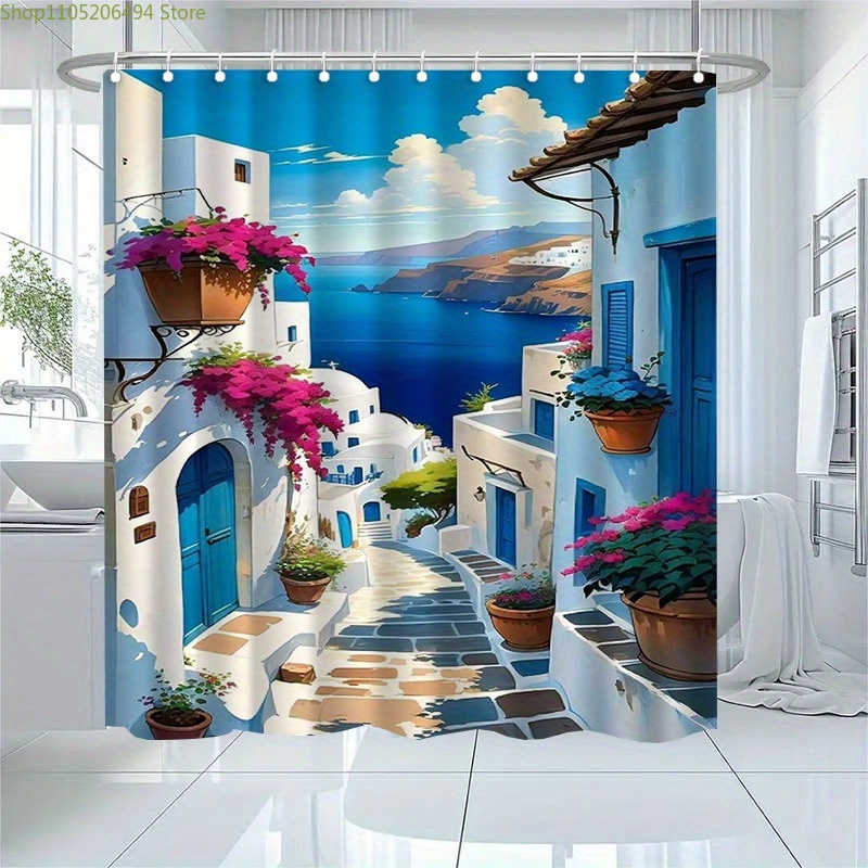 ผ้าม่านอาบน้ำลายเกาะซานโตรินี  - Home Bathroom Design Ideas บทวิจารณ์และราคา
